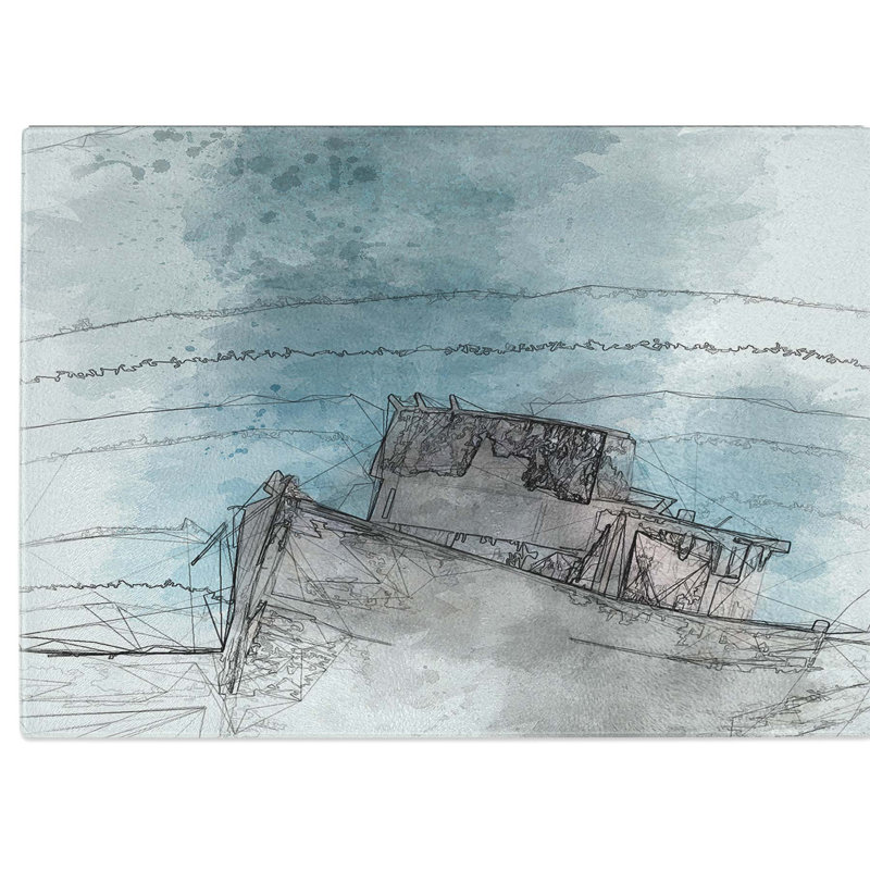 Tempered Glass Stranded Boat upon the Beach Chopping Board, 28.5 cm W x 20 cm L