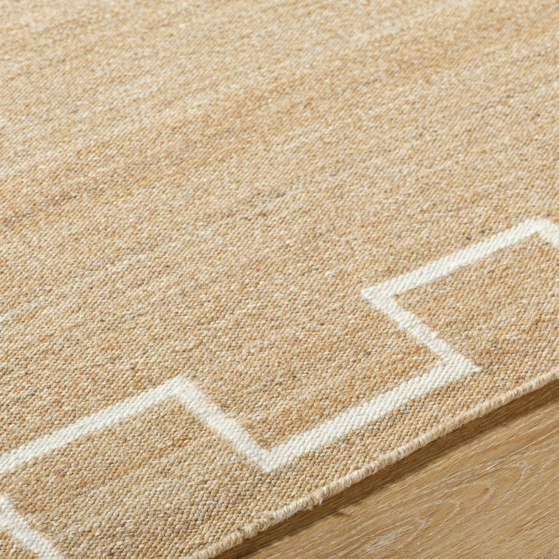 Rectangle Jerrylene Moroccan Hand Woven Flatweave Wool Area Rug in Brown/White, Rectangle 2' x 3'