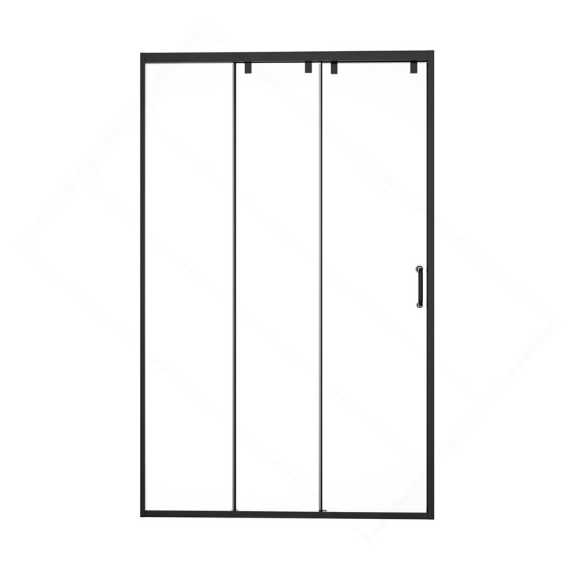 Porte de douche coulissante triple 48 po x H 76 po (8 mm) en verre transparent, cadre en acier inoxydable, Matte Black