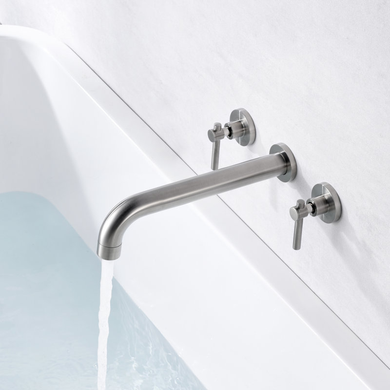 High Flow Rate Extra Long Spout Double Handle Wall Mounted, Brushed Nickel, Lever Handle