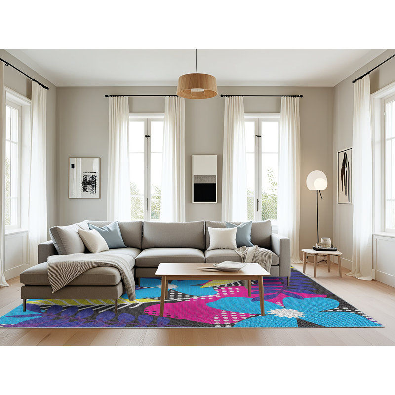 Tapis floral bleu / violet / jaune Reinholds, Rectangle 8 pi x 12 pi