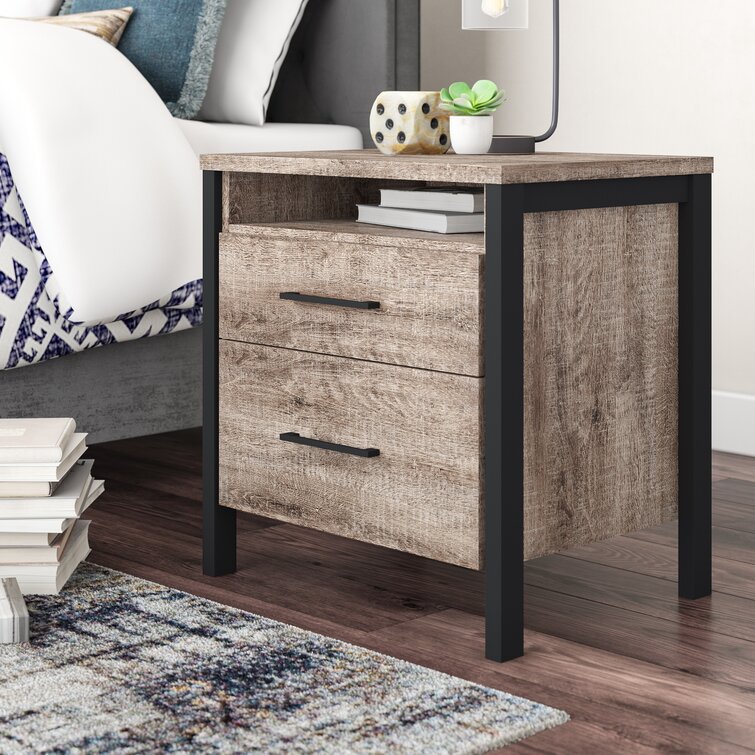 Munich 2-Drawer Nightstand - End Table with Storage Weathered Oak and Matte Black