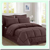 Chocolate SilkEase Wrinkle-Free Stripe Bed Set - 8pc Full/Queen Comforter Ensemble - Luxe Softness, Easy Care - Bed-in-a-Bag