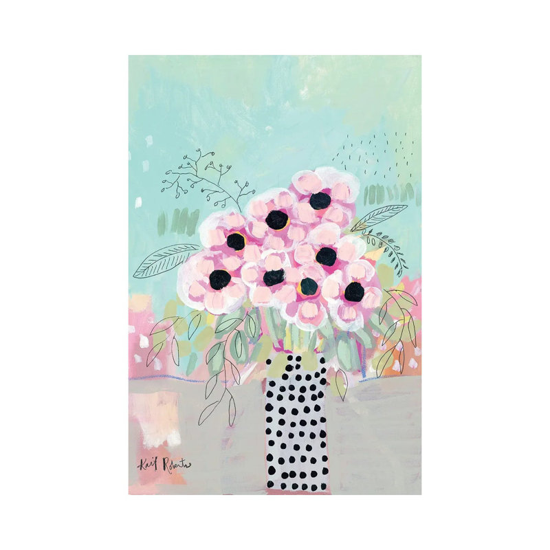 «Dots And Flowers» par - Toile tendue, H 18 po x l 12 po x 1,5 po