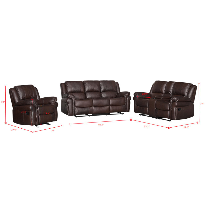 Adele 81.1'' Wide Modern Super Soft Vegan Leather Manual Reclining Sofa, Brown