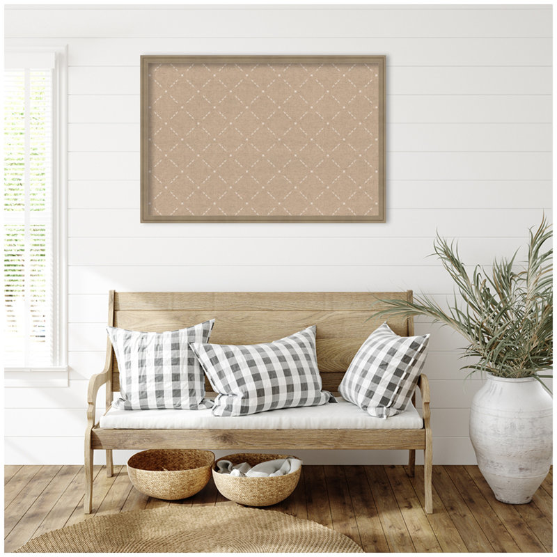 Tableau d'affichage décontracté en lin à motif treillis beige Kate and Laurel, H 26 po x l 38 po