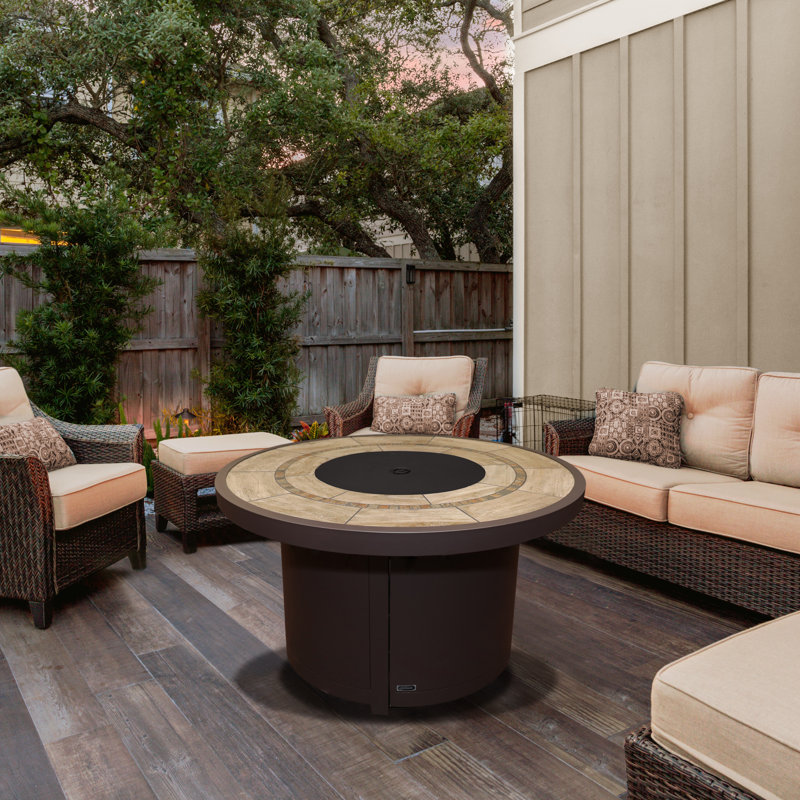 Sunbeam Cove Aluminum Ceramic Top Propane/Natural Gas Fire Table, Brown