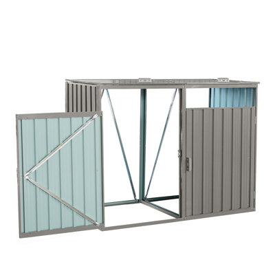 Outdoor Bin Shed For Garbage - Grey 2 Trash Cans Galvanized Steel, , Scratch-, Ventilated With Openings, Locks And Handles 2 Rot-, Convenient Disposal Storage