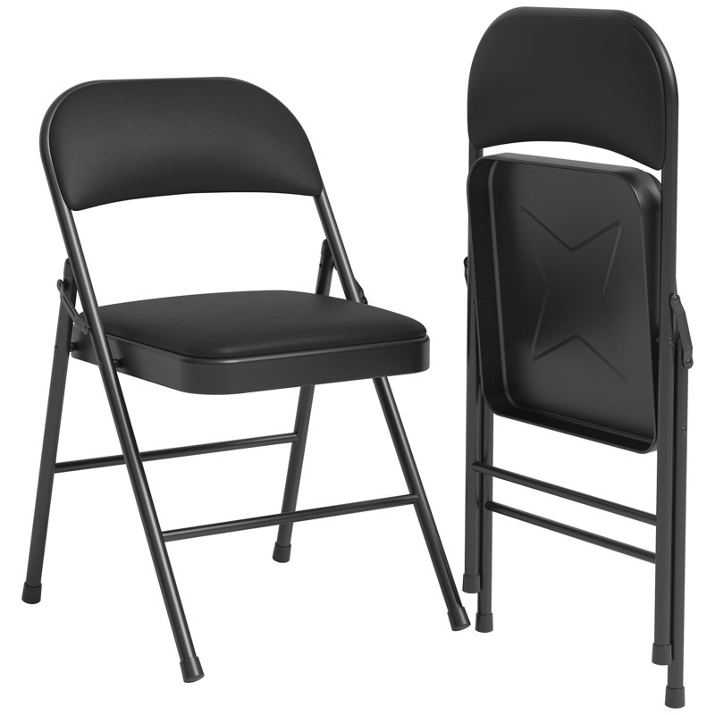 Chaises pliantes avec coussin et dossier rembourrés, Noir
