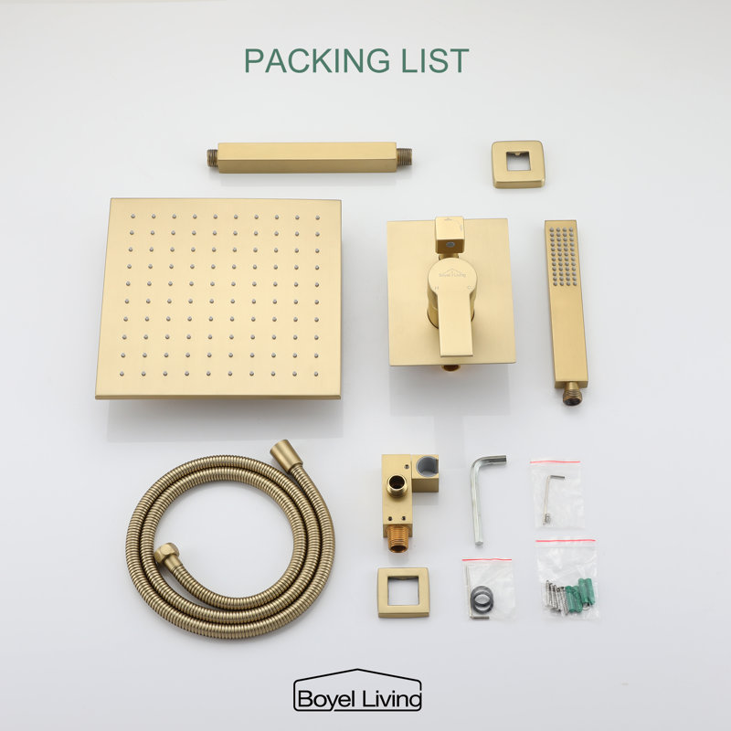 Brushed Gold 10'' Square Wall Mounted Rain Shower System