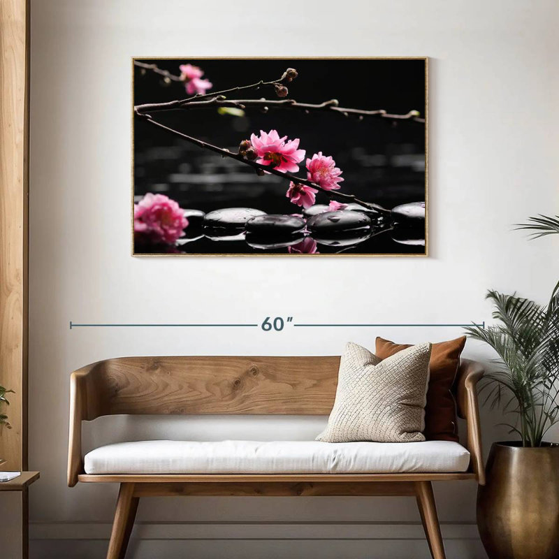 Cerisier en fleurs, Cadre flottant en bois naturel, 43 po x 29 po