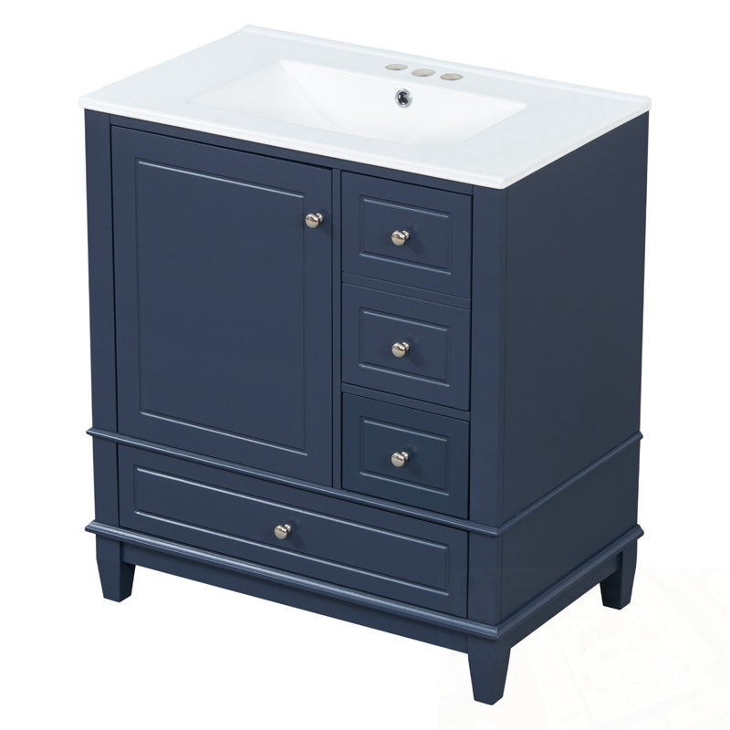 Meuble-lavabo avec lavabo, tablette et trois tiroirs, Bleu