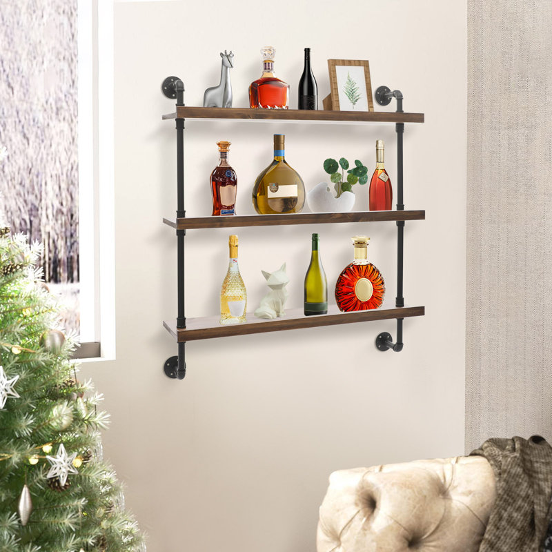 3-Tier Wine Rack, Wall-Mounted Wine Bottle Rack, Tan
