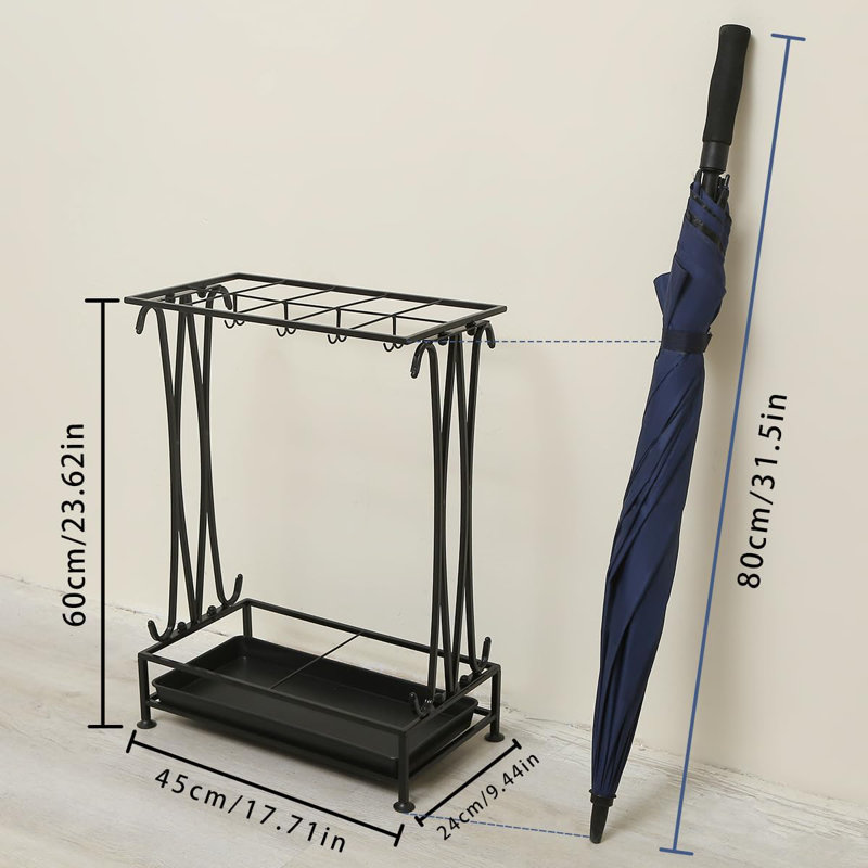 Black Metal Indoor/Outdoor Umbrella Stand with Removable Drip Tray