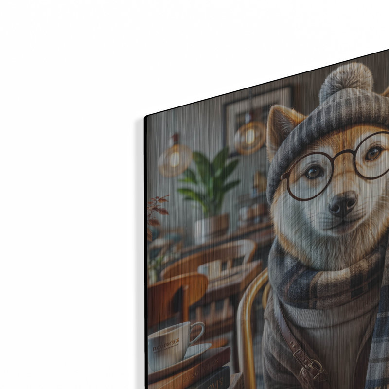 «Hipster Dog - Shiba Inu» par Rey Klimt, art mural en métal, H 12 po x l 12 po