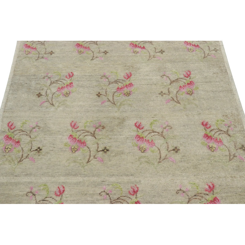 Rug & Kilim’S Block Print Rug, Taupe With Whimsical And Vibrant Floral Patterns, Rectangle 10' x 14'