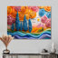 «Blue and Orange River Into The Valley I» - art mural en pointillisme, impression sur métal moderne