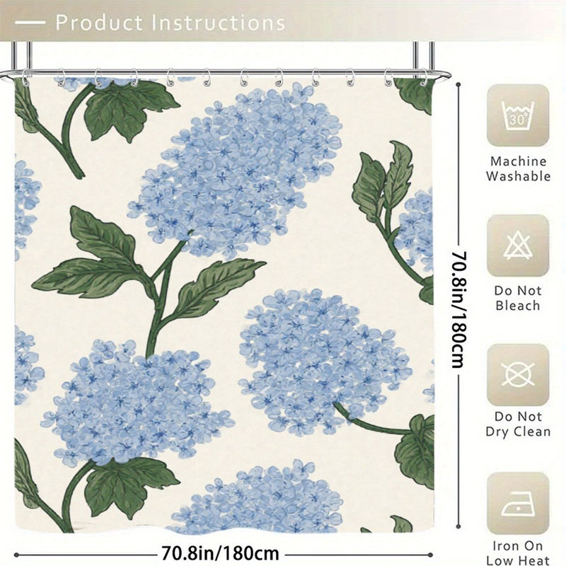 Rideaux de douche à motif floral bleu hortensia, 71 × 71