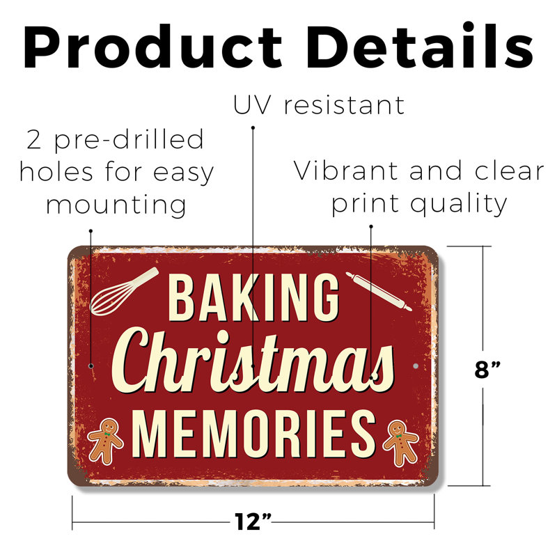 Plaque en plastique 8 pouces x 12 pouces Bake Christmas Memories