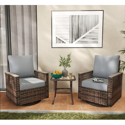 3 Piece Outdoor Swivel Rocker Patio Chairs Bistro Set With Table, All-Weather Wicker Patio Furniture Set With Thickened Cushions And High Back For Garden, Backyard & Poolside
