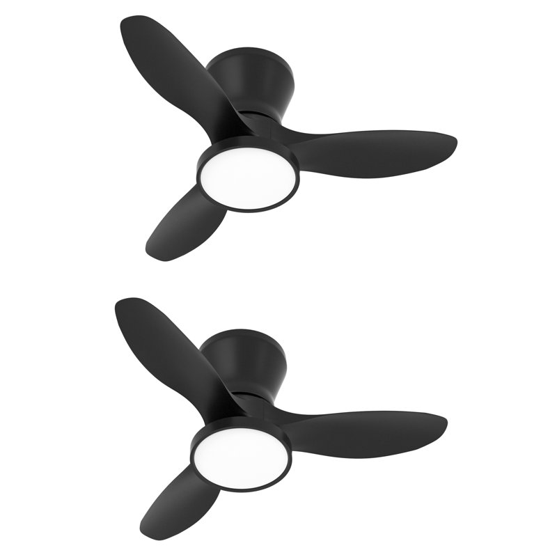 2 ventilateurs de plafond encastrés à lame de 32 po avec télécommande et ensemble d'éclairage inclus, Noir, noir, noir, noir