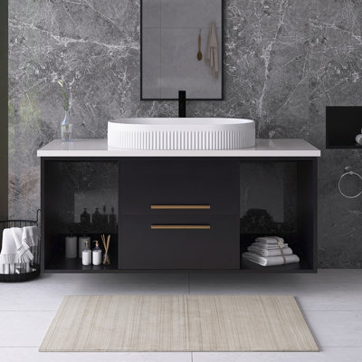 40'' Wall Mounted Single Sink Bathroom Vanity With Solid And Manufactured Wood Top