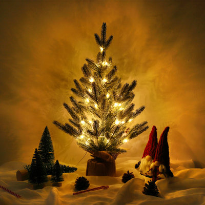 Mini arbre de Noël artificiel 24 pouces avec lumières et petits arbres de Noël givrés verts