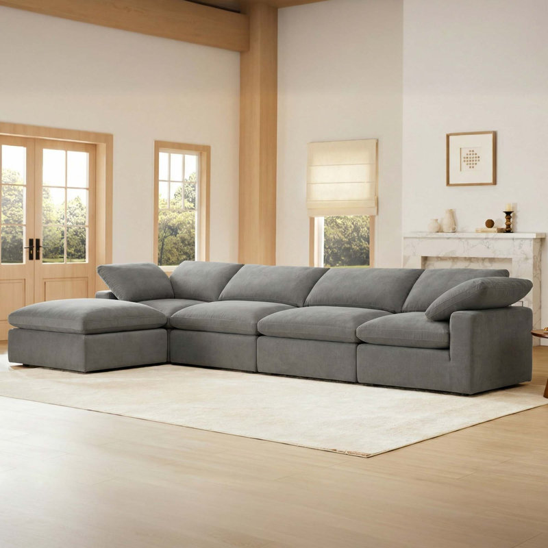 Canapé modulaire rembourré 5 pièces Asher, Chenille Capri Truffle, H 31,5 po x l 156 po x P 78,74 po
