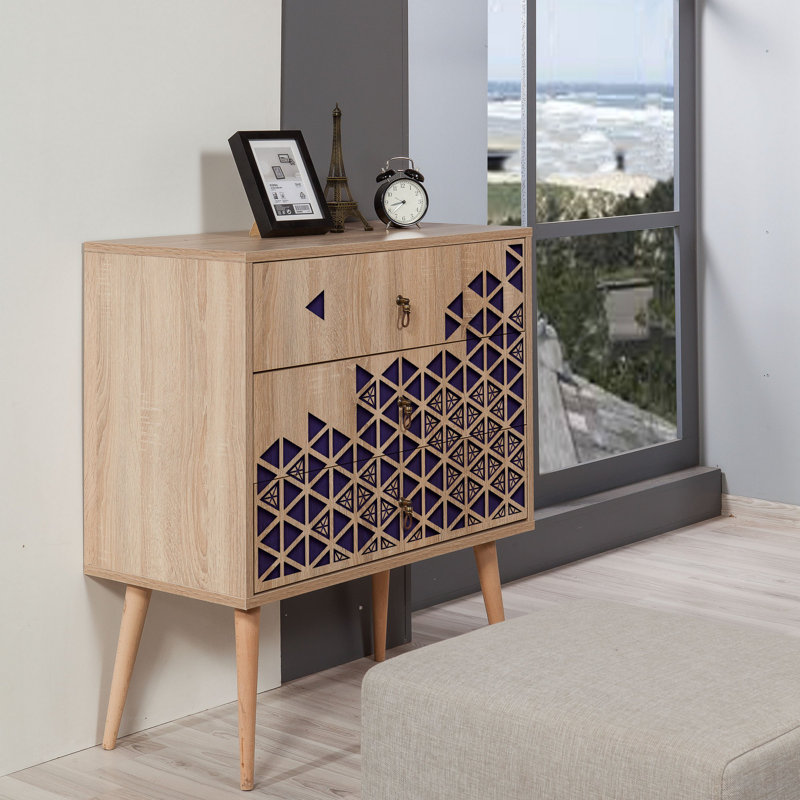 Commode 3 tiroirs l 31,5 po Sciota, Mauve foncé / beige