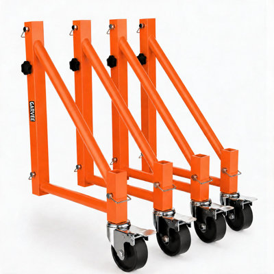 Ensemble de 4 pattes de stabilisation de style boulanger échafaudage de style boulanger - Robuste - Roulettes pivotantes de 5 po - Capacité totale de 1000 lb - Accessoire d'échafaudage de chantier - Couleur: orange (RAL2004)