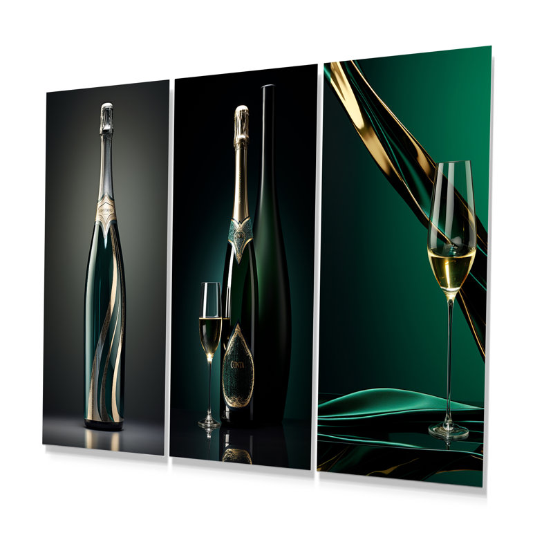 Prestiges Profile Green Champagne - Champagne Metal Art Print Set Of 3, 28" H x 36" W