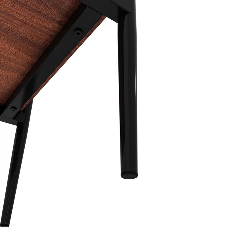 Set of 2 Rectangle End Table, Tempered Glass Tabletop with MDF layer, Glass, Brown, Black/Brown