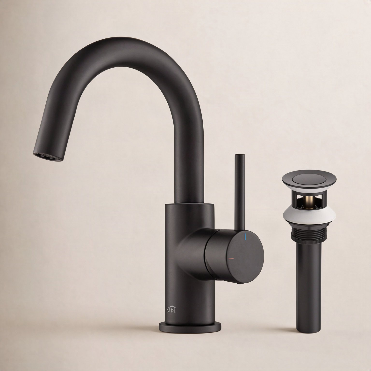 Circular Single-Hole Bathroom Faucet with Drain, Matte Black