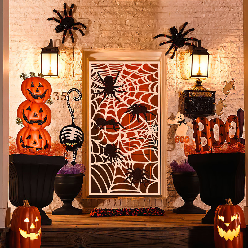 Couvre-porte d'Halloween en toile d'araignée