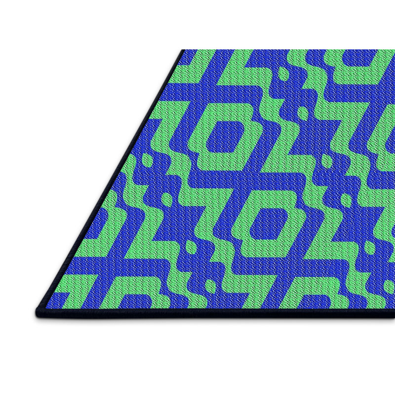 Tapis géométrique bleu / vert, Rectangle 5 pi x 7 pi