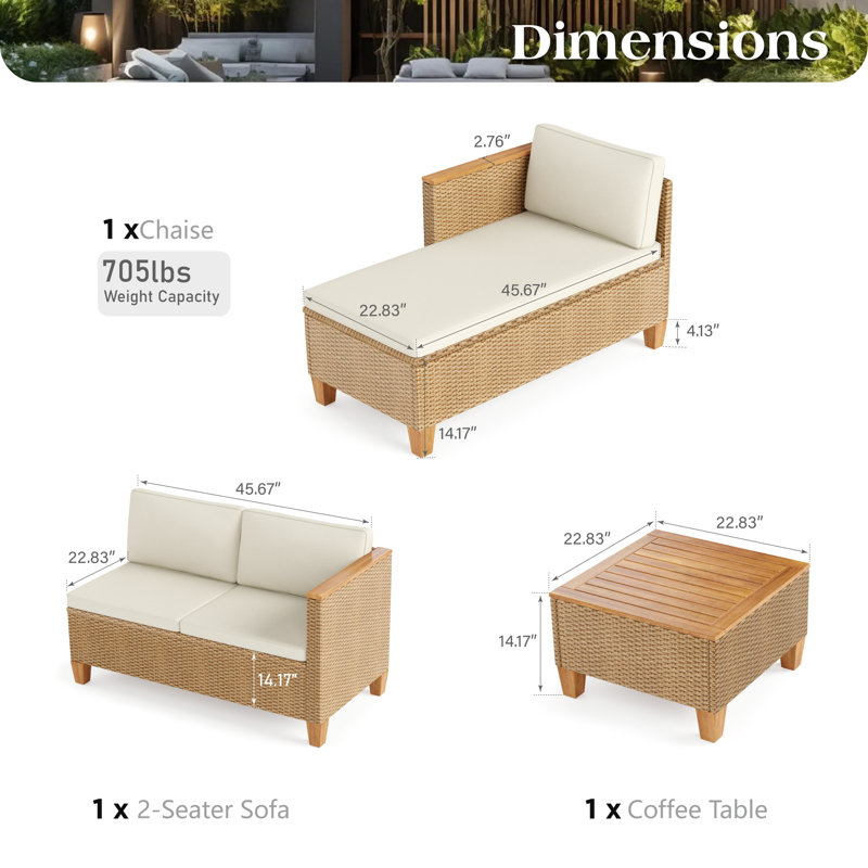 Ebern Designs Outdoor Wicker Patio Conversation Furniture Set With ...