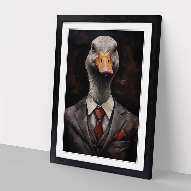 Goose In A Suit Painting - Single Picture Frame Print on Wood, Black Framed, 64cm H x 46cm W