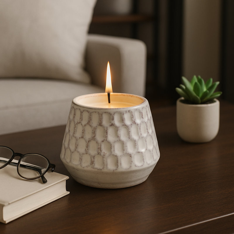 Bougie décorative ronde décorative - Décoration moderne et élégante pour table basse, chambre à coucher, salon ou bibliothèque - 5 po, blanc