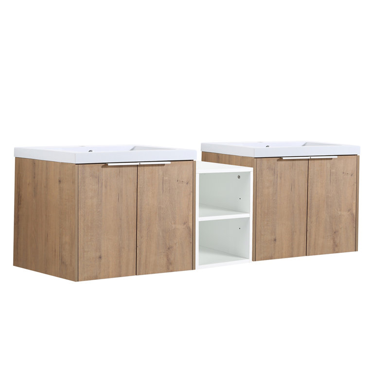 Meuble-lavabo à fermeture en douceur avec lavabo, Imitation chêne
