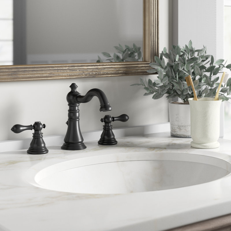 Kingston Brass American Classic Two-Handle 3-Hole Deck Mount Widespread Bathroom Faucet with Pop-Up Drain, Matte Black