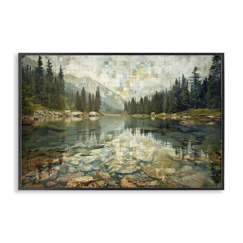 «Tile Mountain Landscape», estampe numérique par LSR Design Studio, H 12 po x l 18 po, Giclée encadrée noir minuit