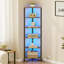 Corner Shelf with LED Light, 6-Tier Corner Bookshelf for Small Space, Narrow Display Corner Shelf Stand