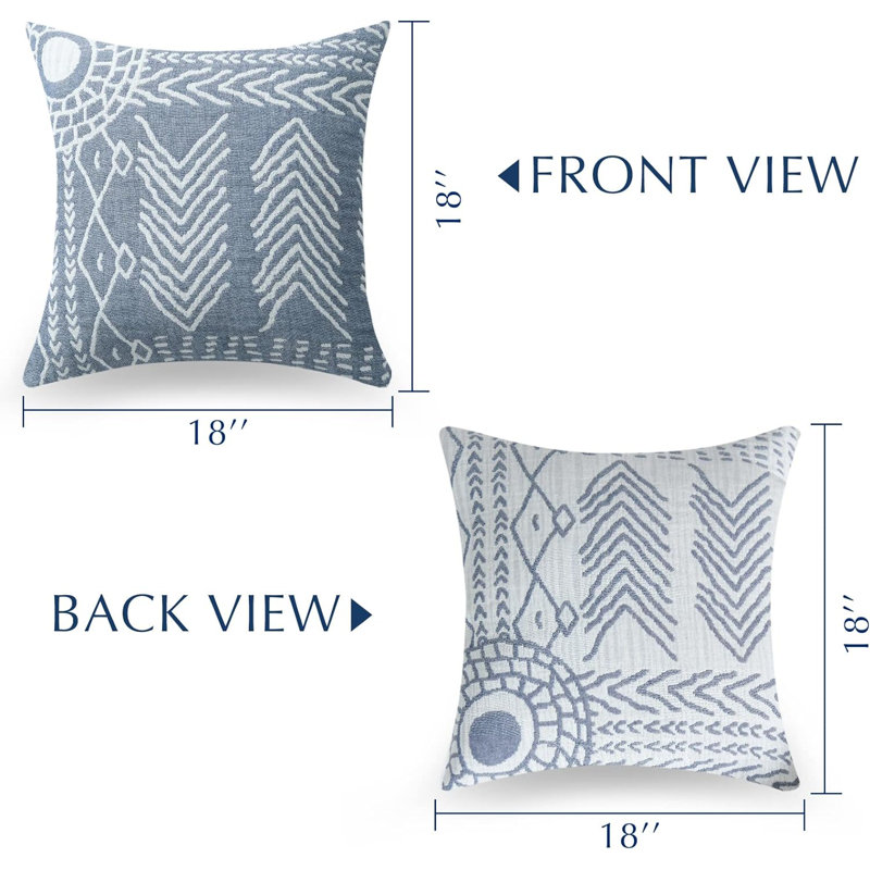  Housse de coussin géométrique en coton, Bleu
