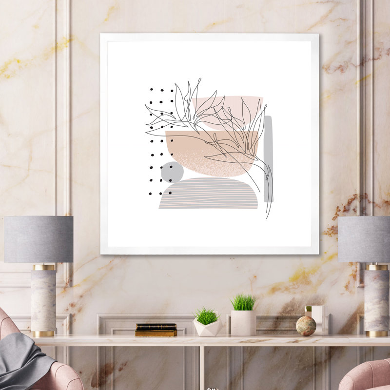 «Organic Retro Shapes With Tropical Leaves I», reproduction d'art sur toile moderne, H 16 po x l 16 po, Cadre photo blanc