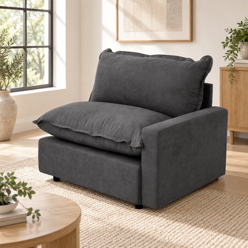 Upholstered Modern Linen Fabric One-Armed Chair, Gray