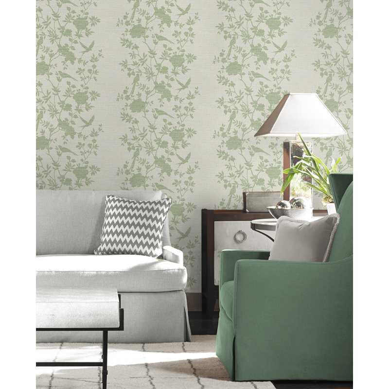 Floral Grass Cloth Wallpaper Roll, Jade