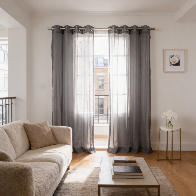 Paire de rideaux semi-transparents avec œillets Taumsauk, Gris foncé, L 52 po x L 84 po