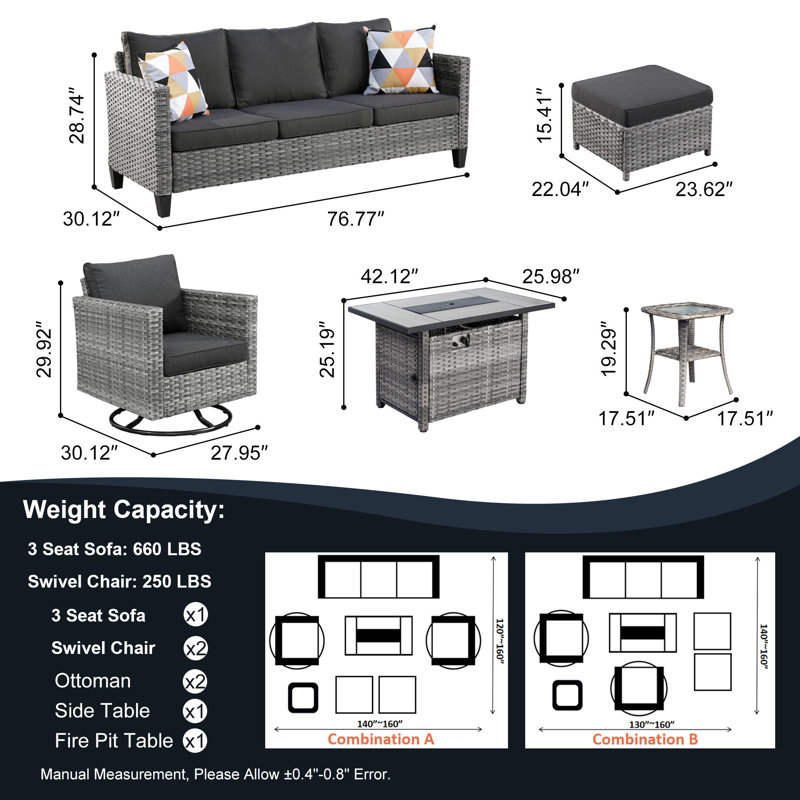 GRST Rattan Sofa Seating Group with Cushions, Black