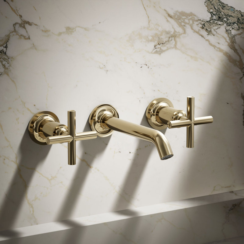 Purist® Wall-Mounted Bathroom Faucet, Vibrant French Gold, Cross Handle