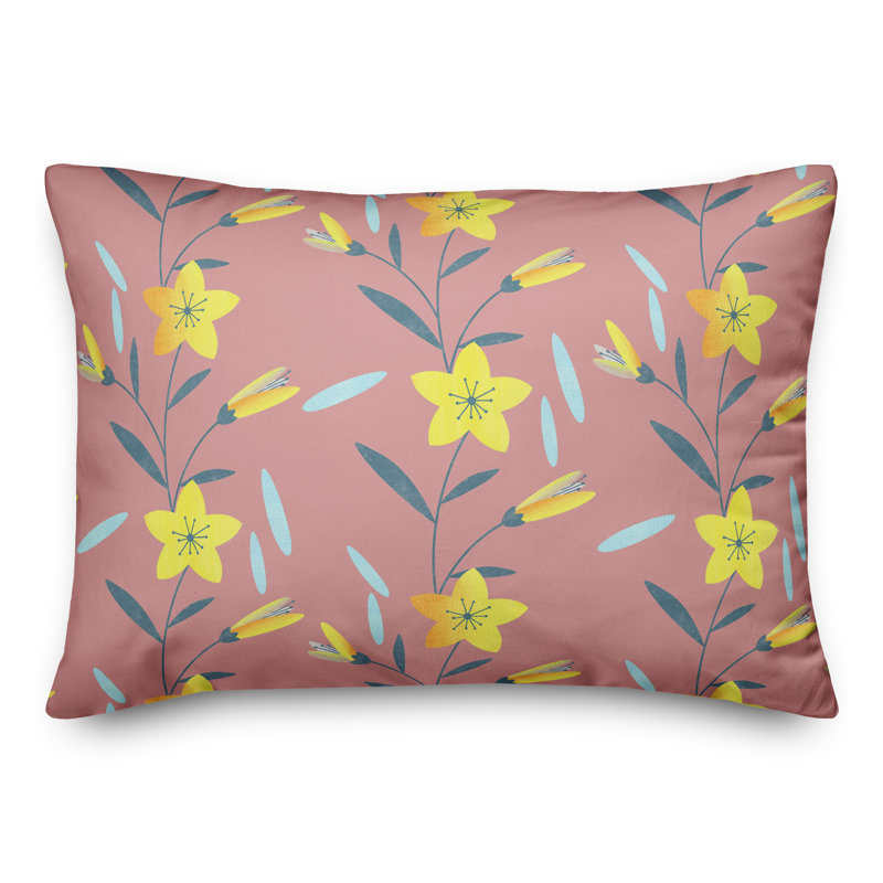 Floral Outdoor Reversible Throw Pillow, Pink, 18" H x 25" W